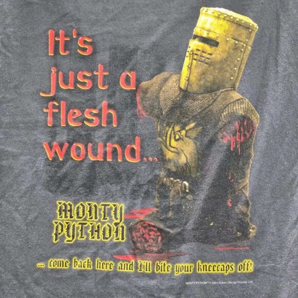 Monty Python Men Shirt L Gray Its Just A Flesh Wound Short Sleeve Y2K‎ Tee READ